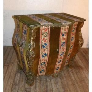 Rare 18th Louis XV Curved Wooden Chest Decorated With Bronzes
