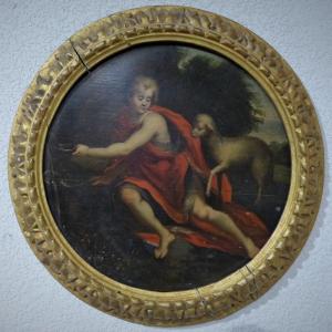Tondo Saint Jean-baptiste At The Well With The Lamb Italy 17th