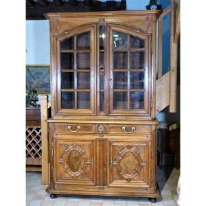 Buffet Showcase Bookcase Two Bodies Mosellan 18th Walnut