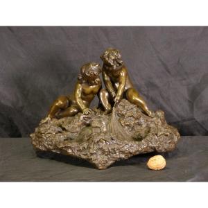 Inkwell In Bonze Art Nouveau Net Fishing