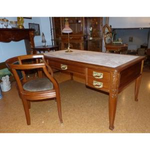 Large Art Nouveau Desk And Armchair Gauthier Poinsignon Mahogany Plane Tree