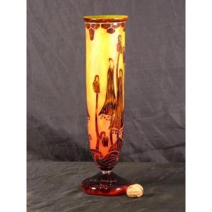 Le Verre Français Schneider Engraved Vase Campanules Decor