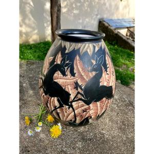 Important Vase Ciboure Richard Le Corrone Art Deco Antelopes