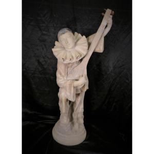 Alberto Saccardi Pierrot In Alabaster With Mandolin