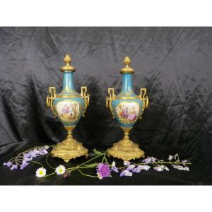 Sèvres Pair Of Cassolettes In Porcelain And Gilt Bronze Napoleon III