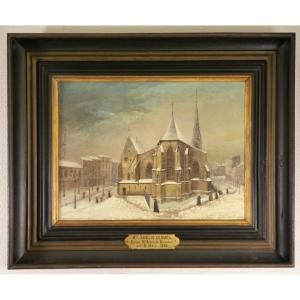 Amélie Kermel Sainte Eulalie Church Of Bordeaux Under The Snow Oil On Canvas Nineteenth