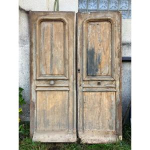 Pair Of Oak Entrance Doors With Transom 19th Century
