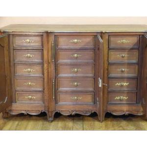 Buffet Furniture With 3 Doors And 15 Hidden Drawers 19th Century In Oak