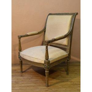Large Directoire Period Lacquered Armchair, Reversed Backrest