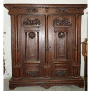 Large Old Walnut Wardrobe Cupboard Front From Germany