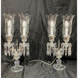 Baccarat Paire De Candélabres Photophores En Cristal Bougeoirs à Deux Branches Lampes 