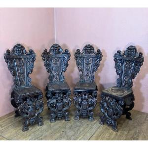 Series Of 4 Escabelles In Walnut Italy 19th