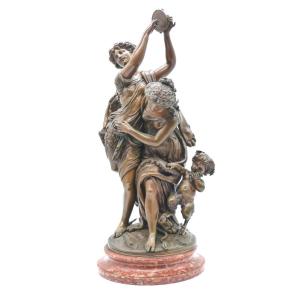 Moreau Bacchantes And Faun After Clodion Group In Bronze 19th