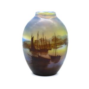 Emile Gallé - Large Art Nouveau Vase With Sailboats