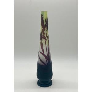 émile Gallé, Vase Art Nouveau Iris Et Nénuphar Aquatique