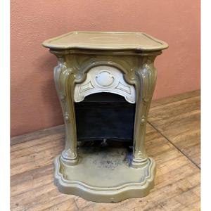 Small Art Nouveau Enameled Cast Iron Stove Fireplace