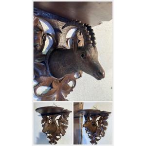 Pair Of Wall Consoles In Walnut Roe Deer Work From The Black Forest Brienz