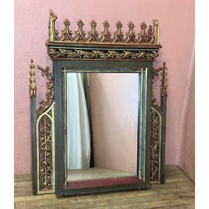 Gothic Style Mirror In Polychrome Wood 124 X 100 Cm