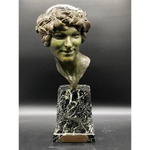 Maurice Guiraud-rivière Bronze Head Of Woman Etling Founder 59 Cm 