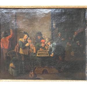 David Teniers The Younger Dutch School 17th Tavern Scene With Backgammon Players