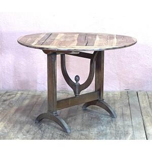 Oak Winegrower's Table Diameter 100 Cm 19th Century Foldable Winegrower's Table