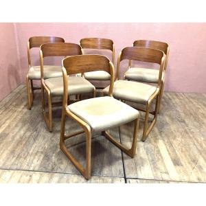 Série de 6 chaises Baumann modèle traineau en hêtre
