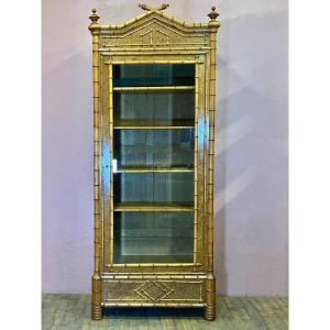 Bamboo Display Cabinet With One Door And One Drawer In Cherry And Speckled Maple 