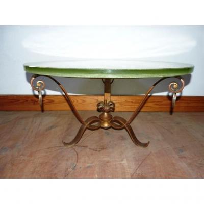 Pedestal Art Deco Wrought Iron Golden Dalle Saint Gobain Glass