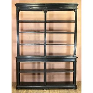 Important Open Bookcase With Napoleon III Wood Paneling And Blackened Wood Shelf