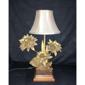 Maison Jansen Style Gold Brass Flower Lamp