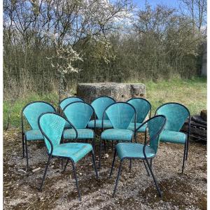 Set Of 9 Stackable 20th Century Metal Chairs