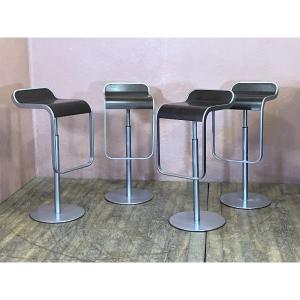 Lapalma Set Of 4 Lem Swivel Bar Stools In Matte Chrome Steel And Wood 