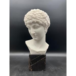 Pugi Bust In White Marble After The Ancient God Hermes Ephebe