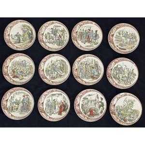 The Life Of Joan Of Arc Set Of 12 Sarreguemines Faience Plates