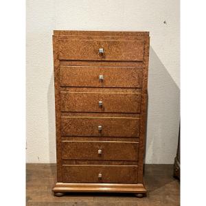 Small Art Deco Furniture In Amboyna Burl Chest Of Drawers With Door Jam Cabinet Narrow Sideboard Serving Trolley