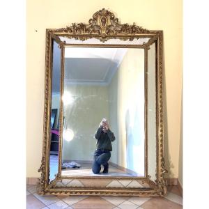 Large 188 Cm Golden Mirror With Pareclose
