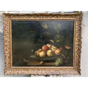 Abraham Van Calraet Still Life With Peaches, Butterflies And Shells Oil On Panel