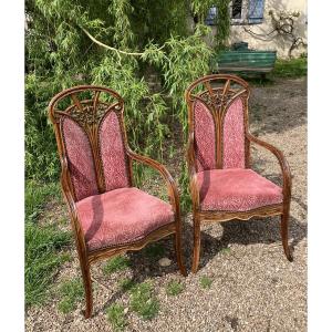 Majorelle Pair Of Art Nouveau Clematis Armchairs