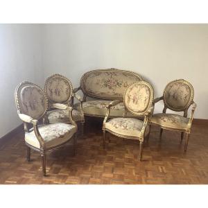 Louis XVI Gilded Wood Living Room With Aubusson Tapestry And Napoleon III