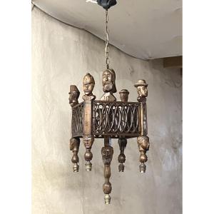 Folk Art Wooden Chandelier Christ The Protector Suspension 