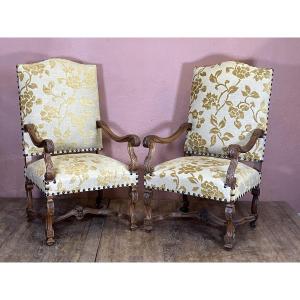 Pair Of 19th Century Walnut Armchairs, Louis XIV Style, Perfect Condition 