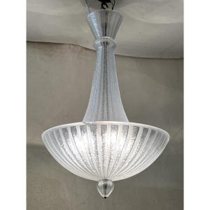 Daum Art Deco Ceiling Chandelier In Etched And Frosted Glass 