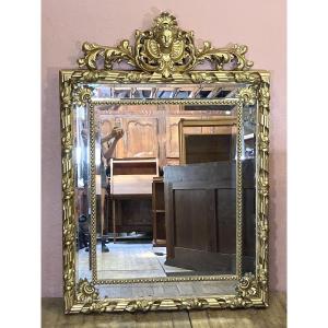 Important Gilded Mirror With Napoleon III Tain Beveled Screens 