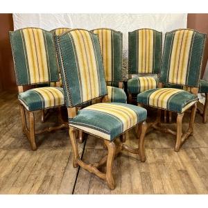 Set Of 8 Louis XIV Style Upholstered Beech Chairs