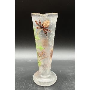 Emile Gallé Cornet Vase Crystalworks With Thistle And Lorraine Cross Art Nouveau School Of Nancy