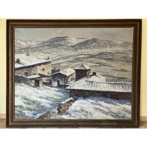Gabriel Moiselet Large Painting 133 X 170 Landscape Polignac Auvergne Haute Loire Under The Snow