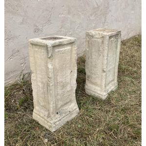 Pair Of Limestone Columns, H 71 Cm, 18th Century
