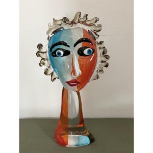 Murano - Alessandro Barbaro At Vetreria Artistica Colleoni In Murano Face Glass Sculpture