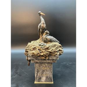 Louis Carvin Patriotic Bronze Alsace French They Will Be French Storks 