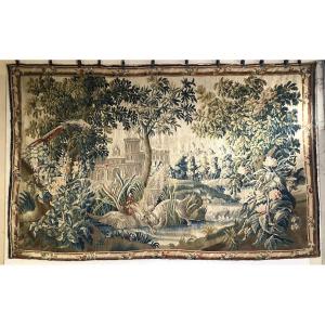Large Aubusson Tapestry 245 X 385 Cm 18th Century Greenery At The Chateau And Hunting Theme 